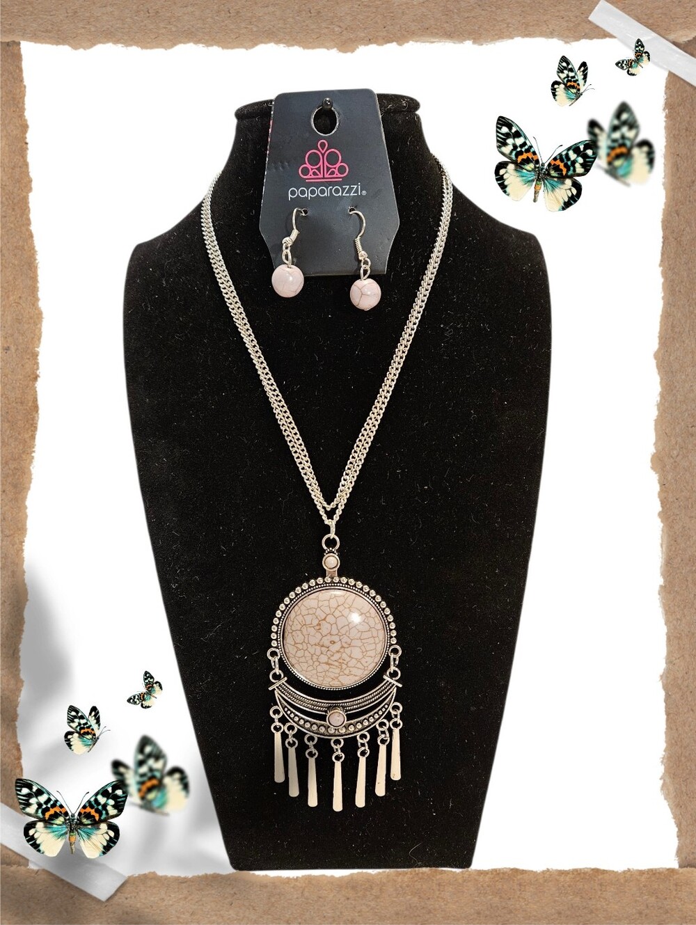 Paparazzi 'Rural Rustler" Southwestern Style Silver Tone & Tan Jewelry Set